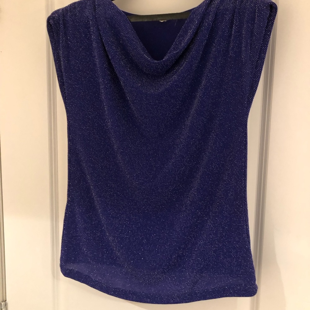 Metallic Cowl Neck Women's Sleeveless Sweater Top - purple